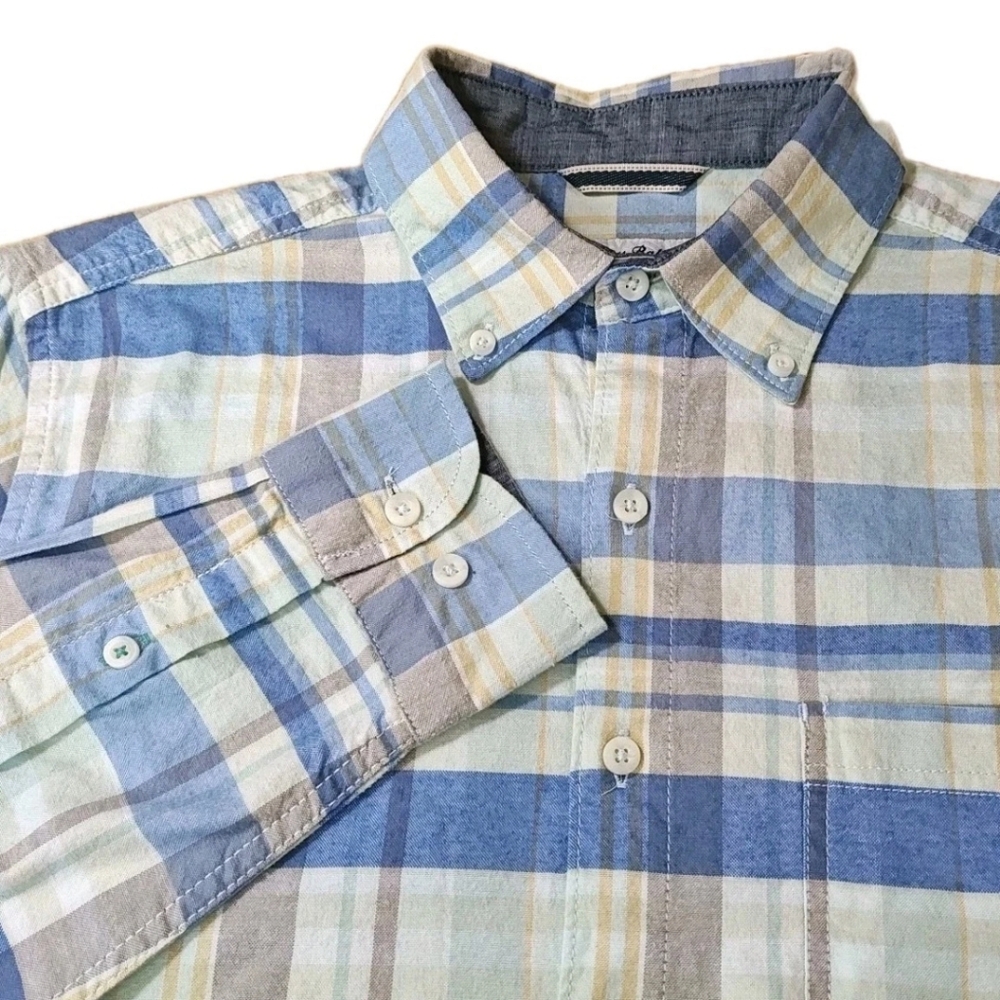 Tommy Bahama Flannel Shirt Men Small Blue Plaid Button Down Preppy Coastal - Picture 2 of 13